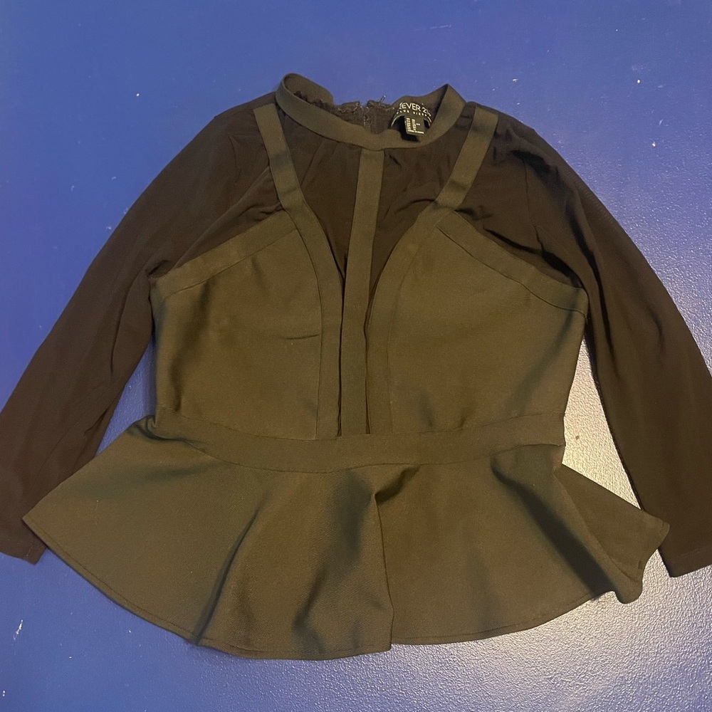 Black half mesh peplum top. Forever 21 Plus Size 0X. Great Condition.